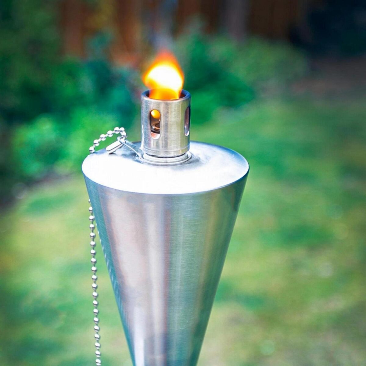2x Metal Cone Garden Fire Torches Outdoor Citronella Oil Tiki 146cm Silver - Image 6