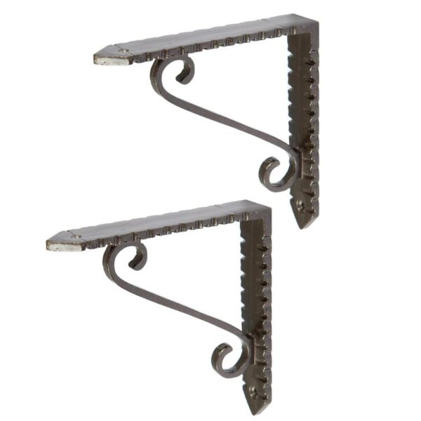 2x Notched Scroll Iron Shelf Bracket Antique Vintage Wall Brackets D105mm Raw