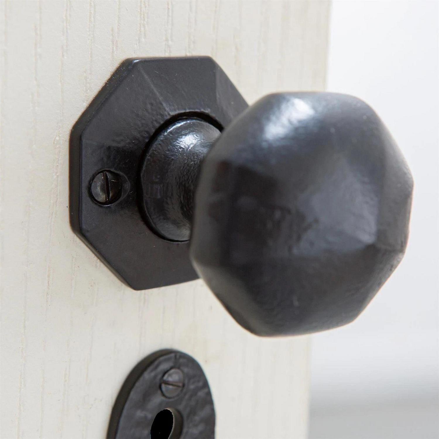 2x Octagonal Rim and Mortice Door Knob Cast Iron Antique Vintage Handle W60mm Raw - Image 7