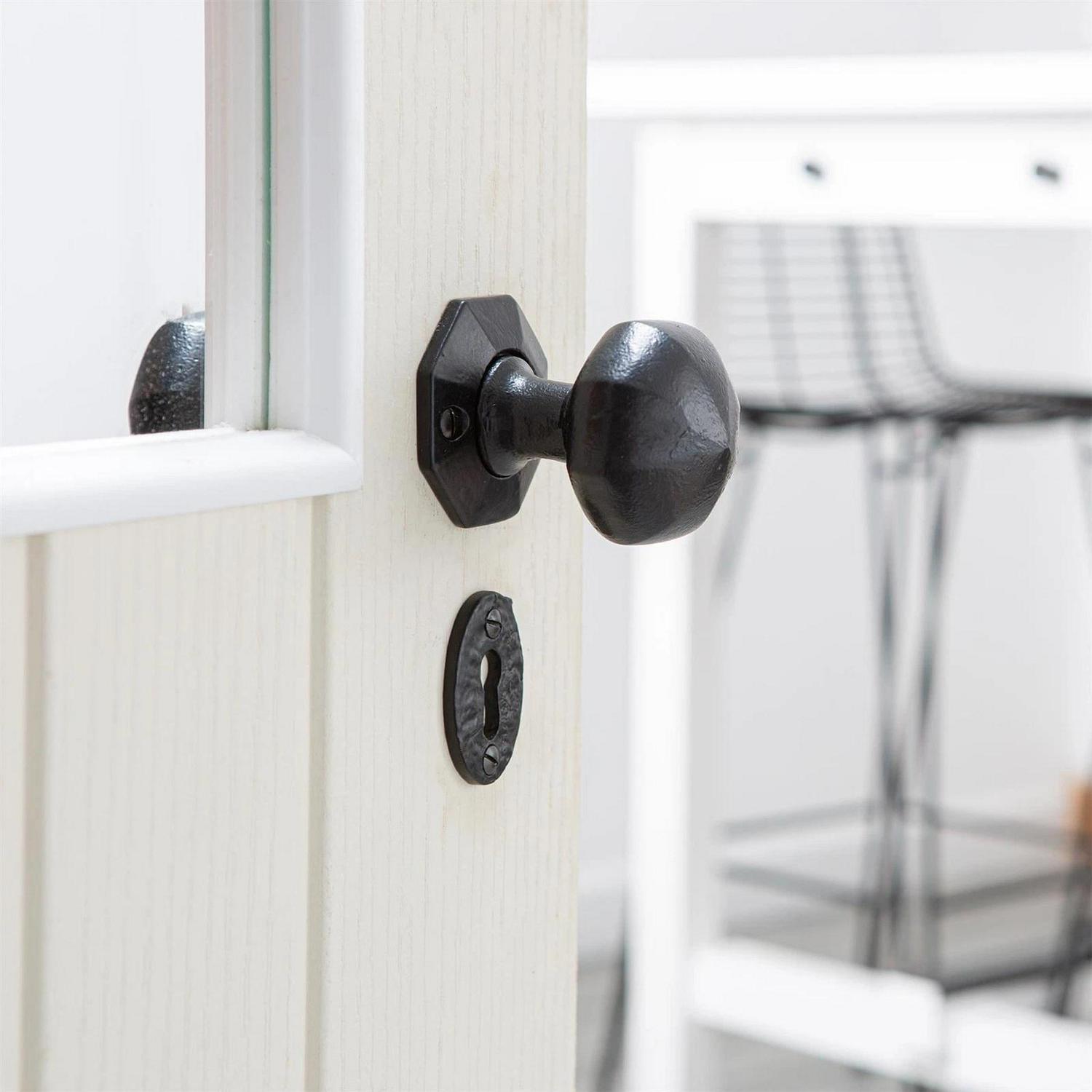 2x Octagonal Rim and Mortice Door Knob Cast Iron Antique Vintage Handle W60mm Raw - Image 6