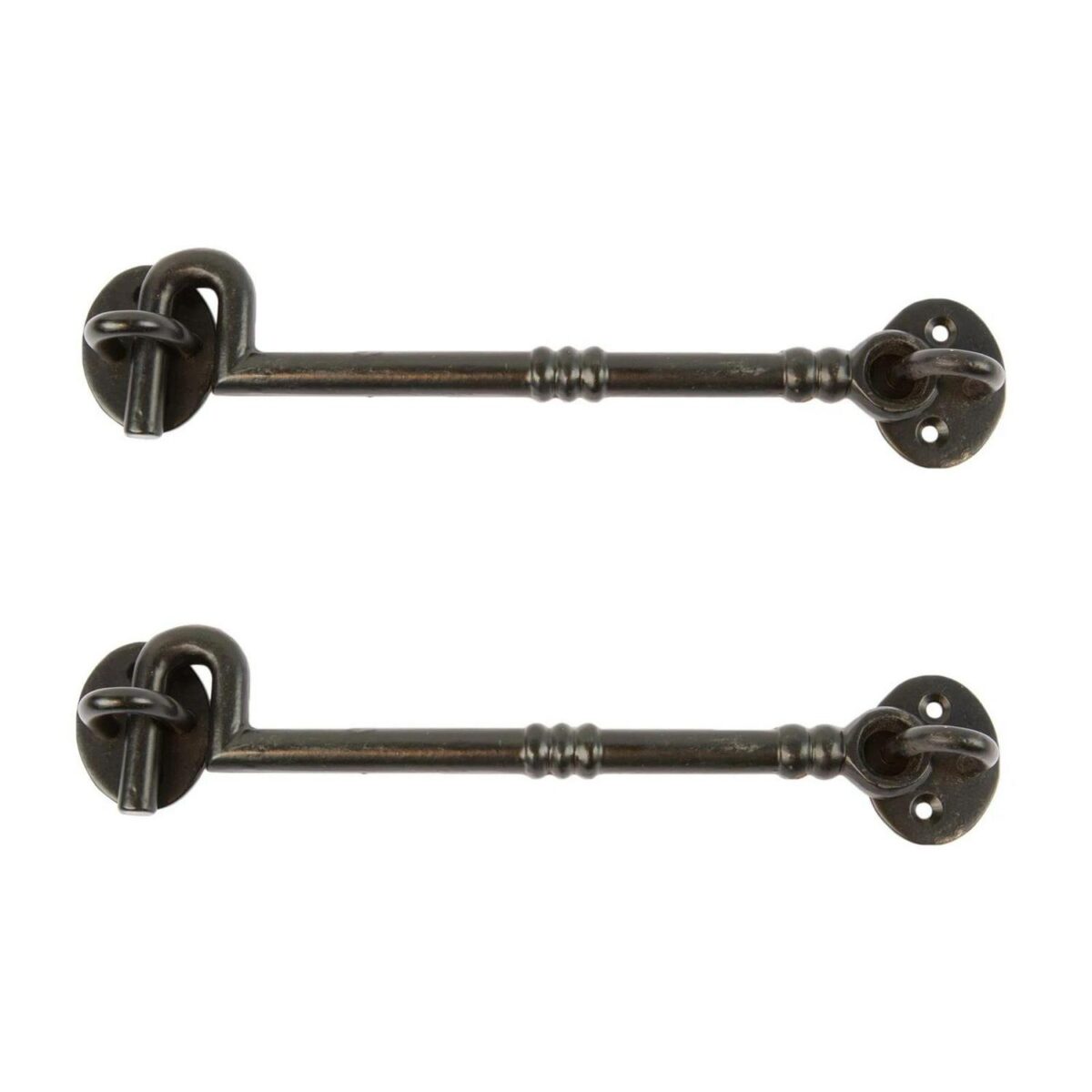 2x Ornate Cabin Hook and Eye Cast Iron Shed Door Gate Latch Lock W225mm Black - Image 1
