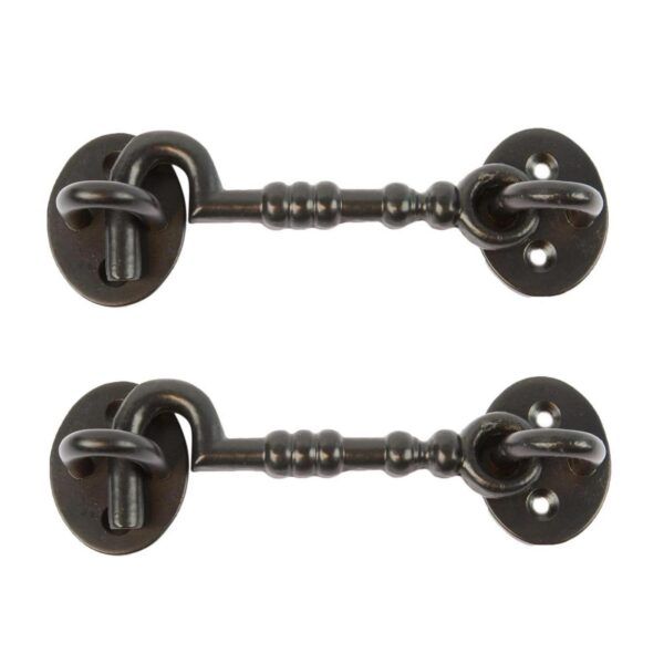 2x Ornate Cabin Hook and Eye Cast Iron Shed Door Gate Latch Lock W125mm Black