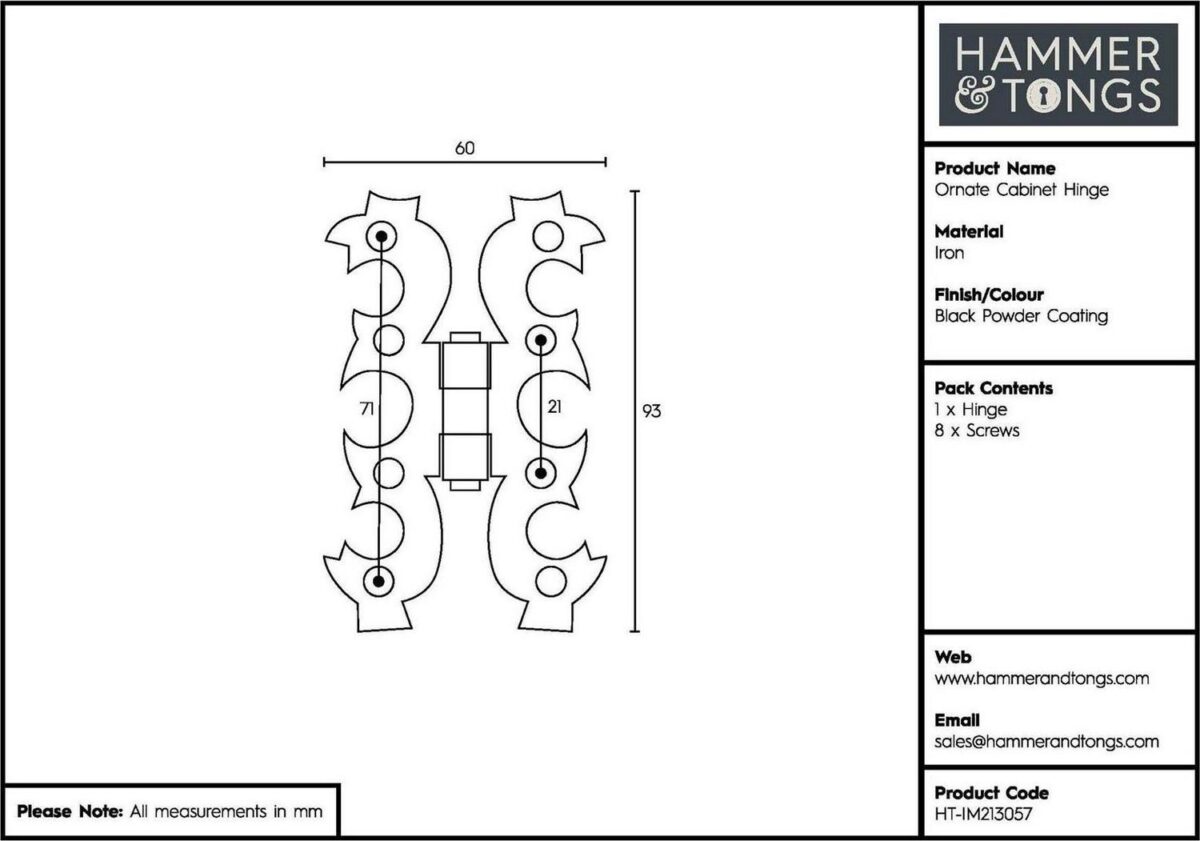2x Ornate Cabinet Hinge Cast Iron Antique Cupboard Door Hinges H95mm Black - Image 4