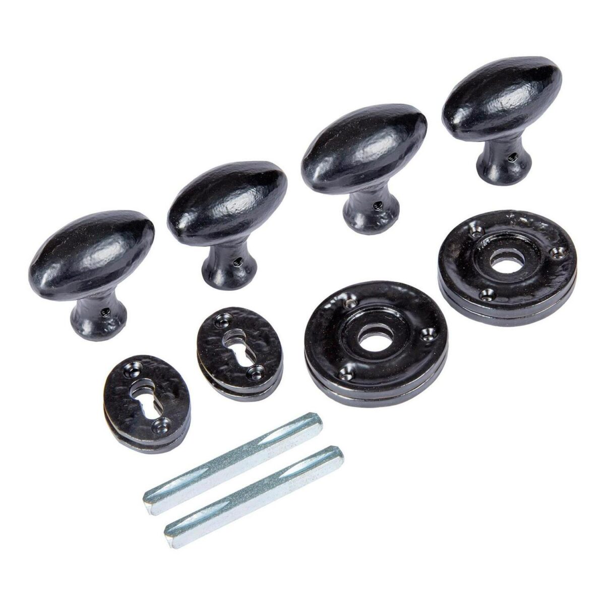 2x Oval Rim and Mortice Door Knob Cast Iron Antique Vintage Handle W60mm Black - Image 1