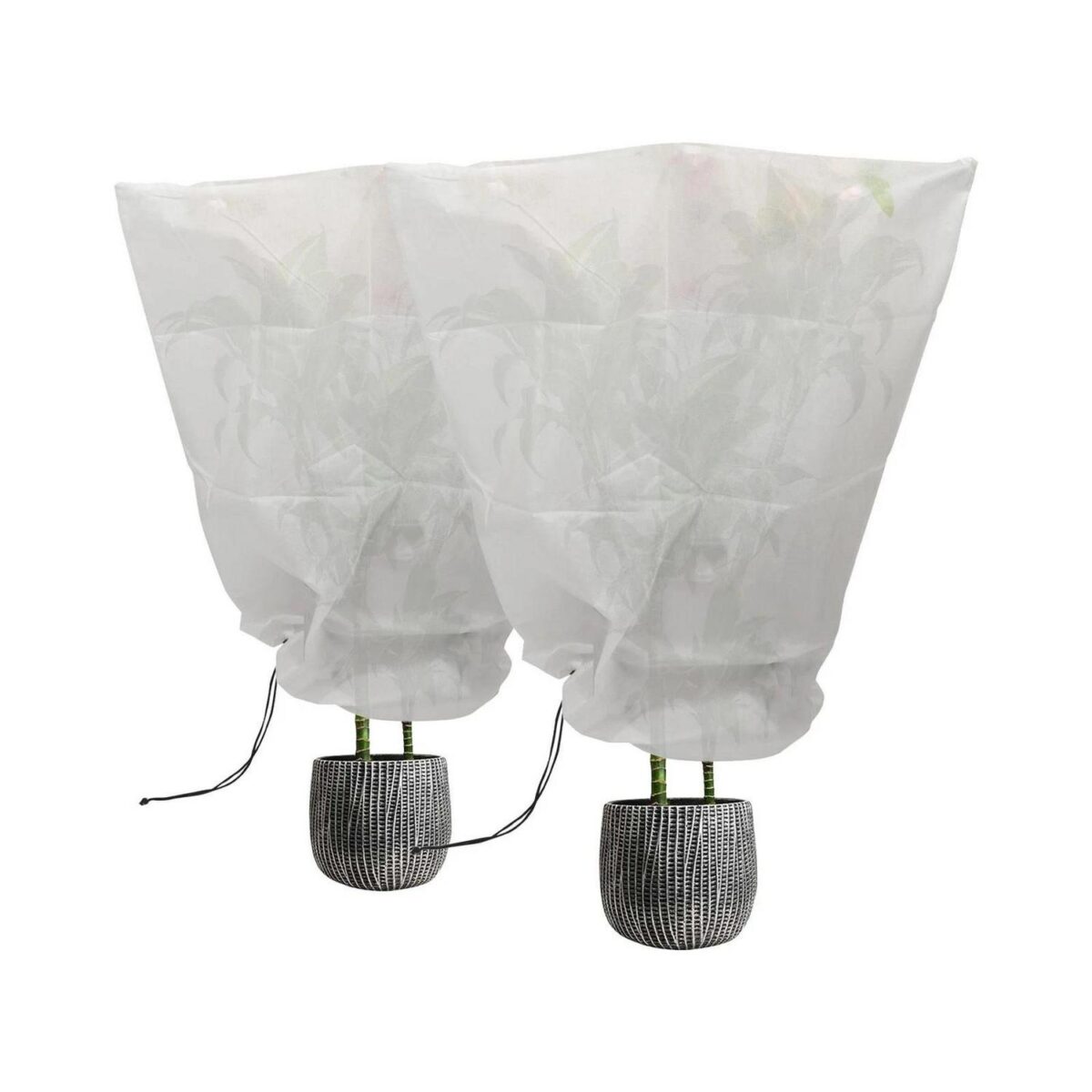 2x Plant Fleece Frost Protection Covers with Drawstring 80cm x 100cm White - Image 1
