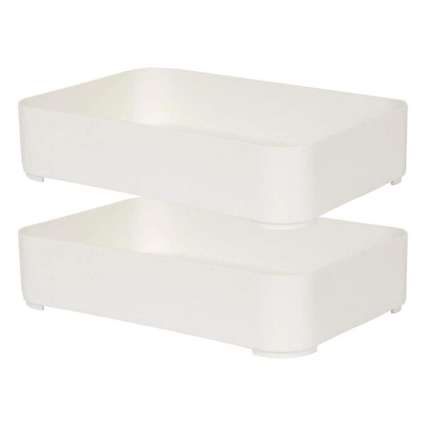 2x Plastic Stackable Storage Bins 23cm x 15cm x 5cm White Kitchen Office School