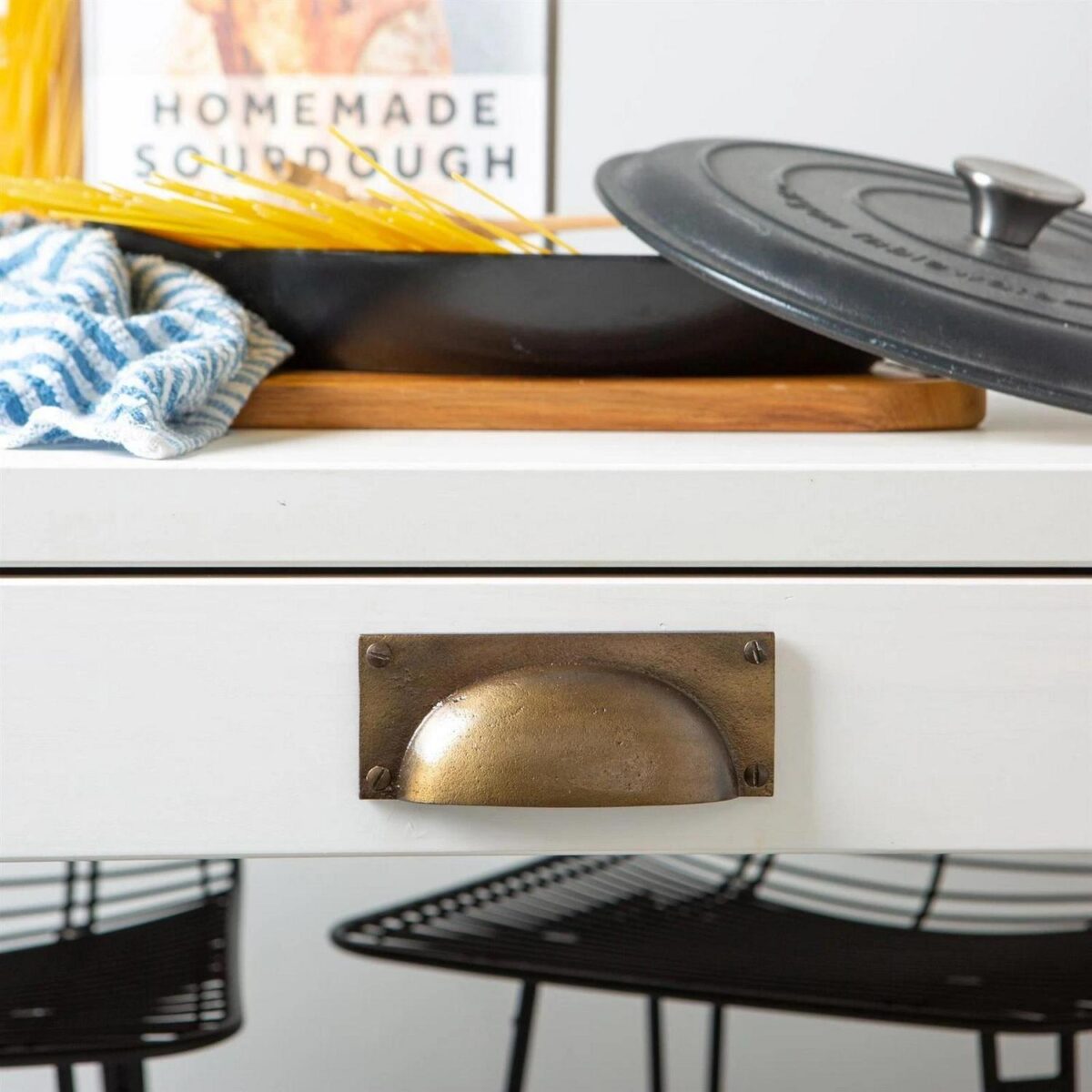 2x Rectangular Cabinet Cup Handle Cast Iron Handles 130mm x 50mm Brass - Image 6