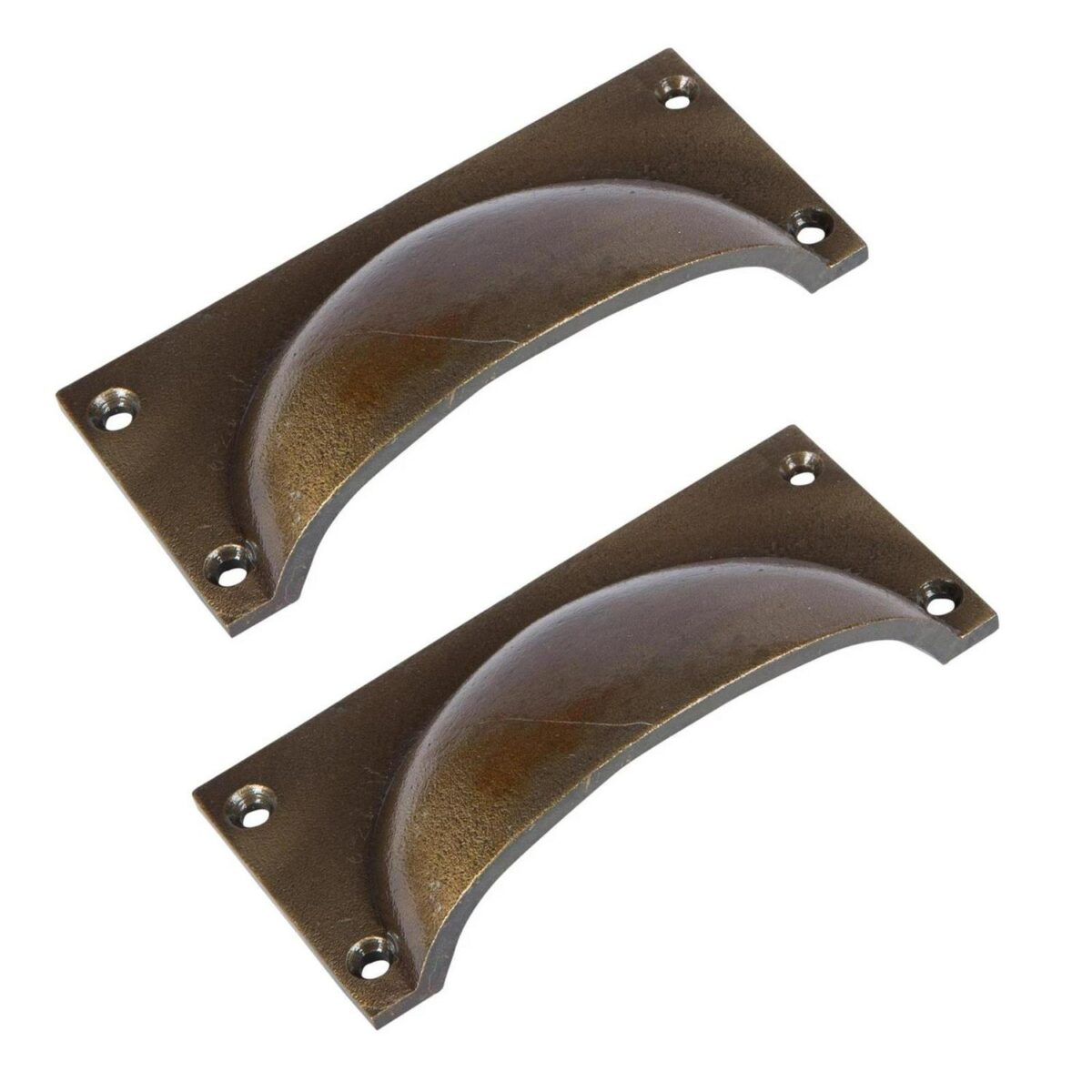 2x Rectangular Cabinet Cup Handle Cast Iron Handles 105mm x 50mm Brass - Image 1