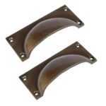 2x Rectangular Cabinet Cup Handle Cast Iron Handles 105mm x 50mm Brass
