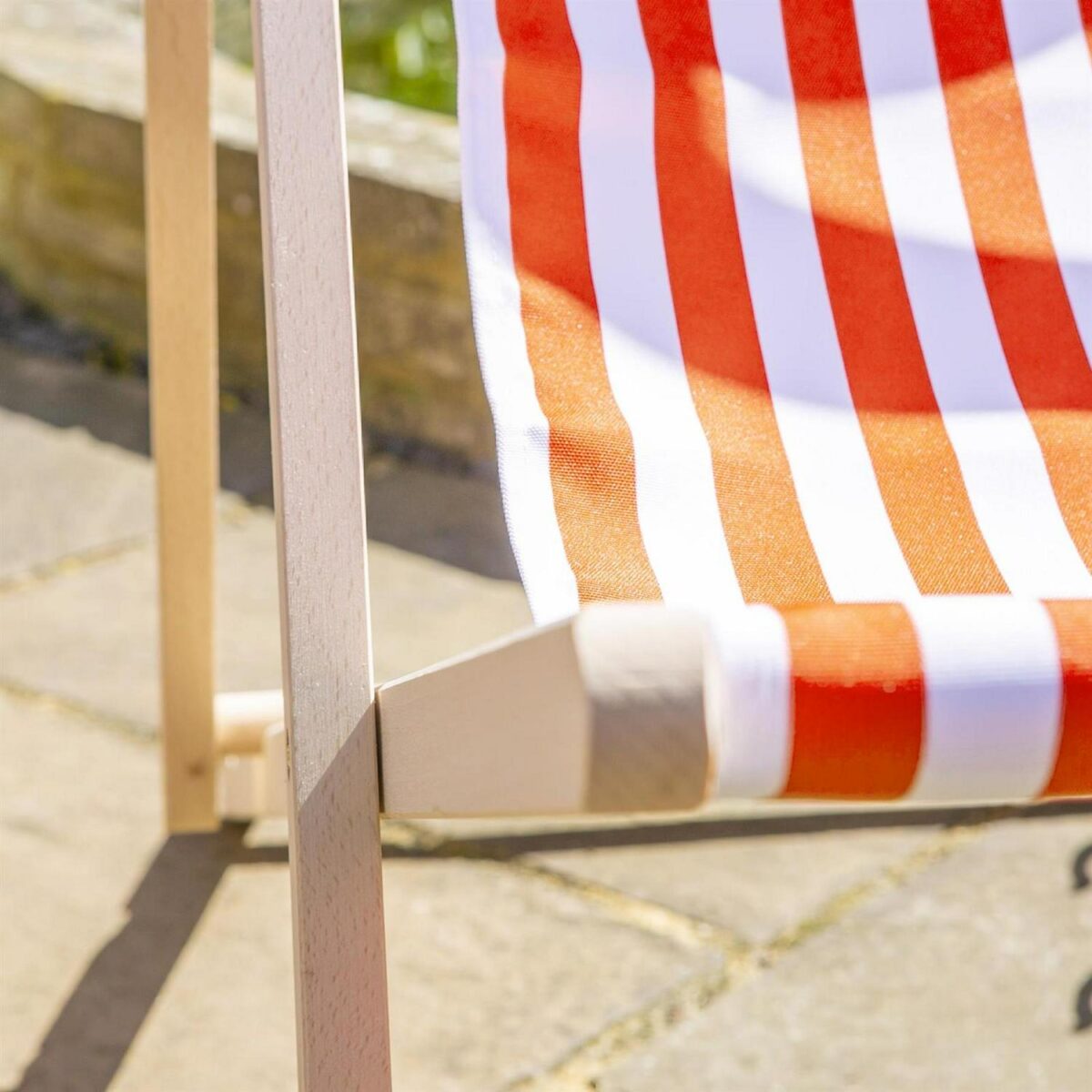 2x Red Orange Stripe Folding Wooden Deck Chairs Outdoor Garden Beach Camping - Image 7