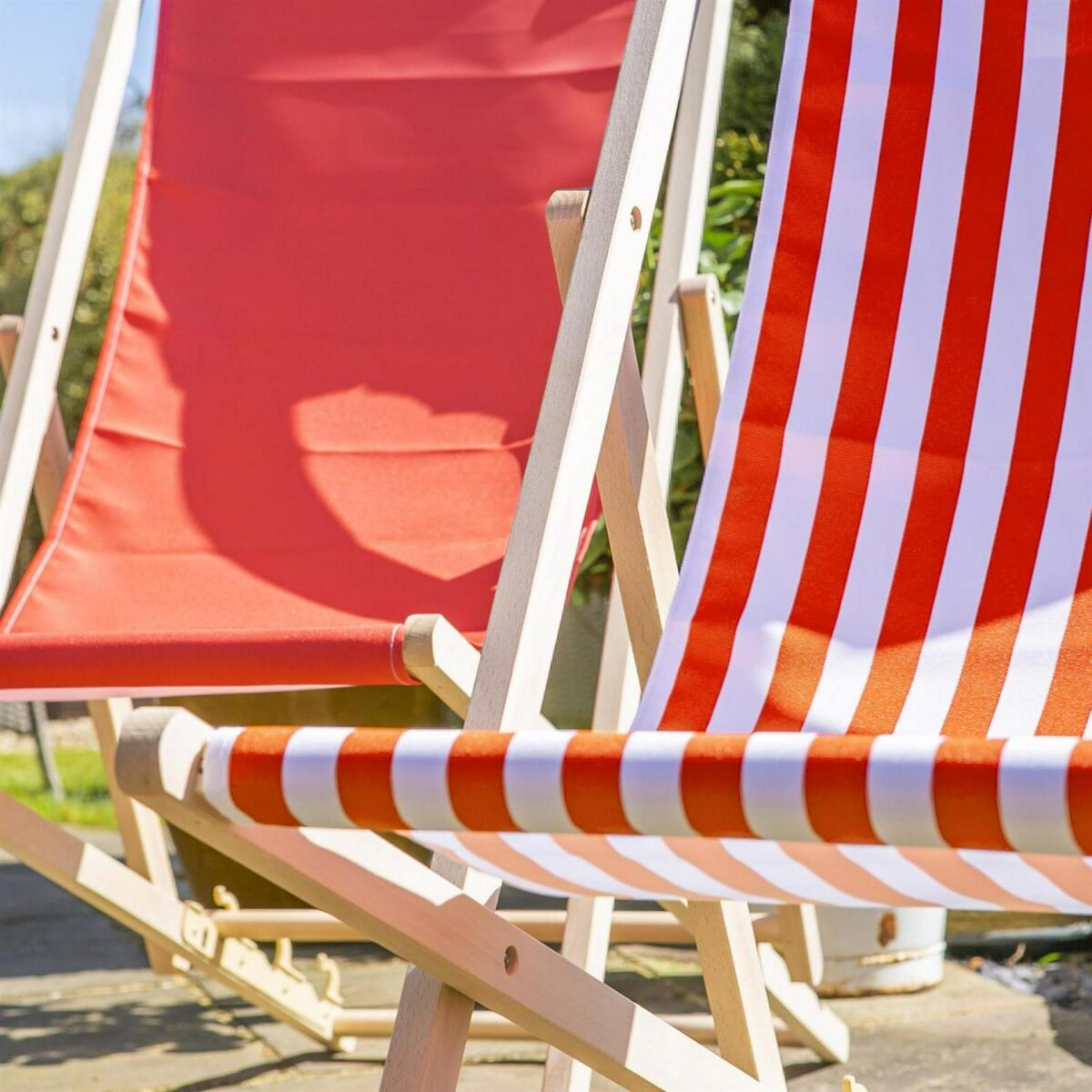 2x Red Orange Stripe Folding Wooden Deck Chairs Outdoor Garden Beach Camping - Image 6
