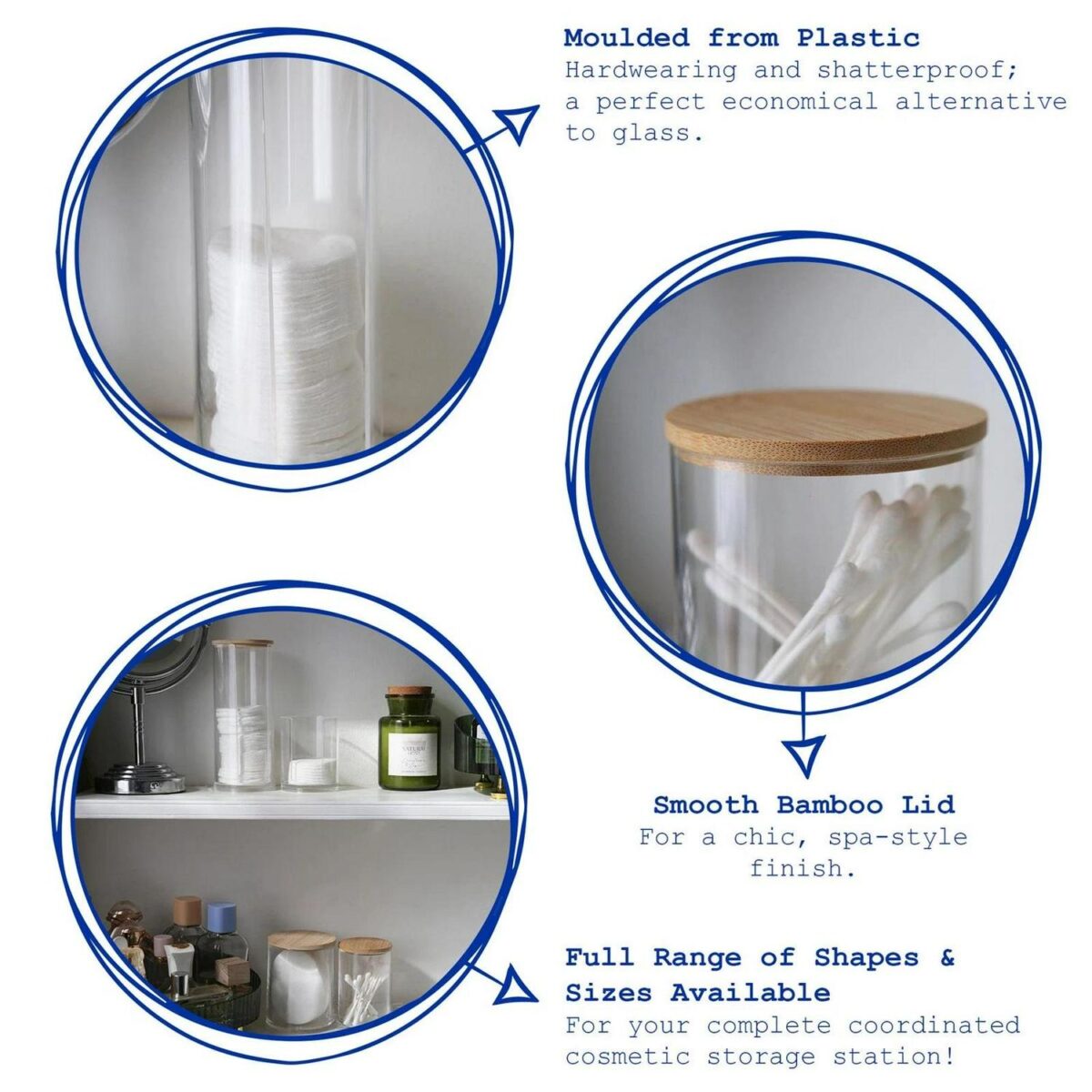 2x Reusable Plastic Tall Cotton Pad Holders with Bamboo Lid Cosmetic Storage - Image 2