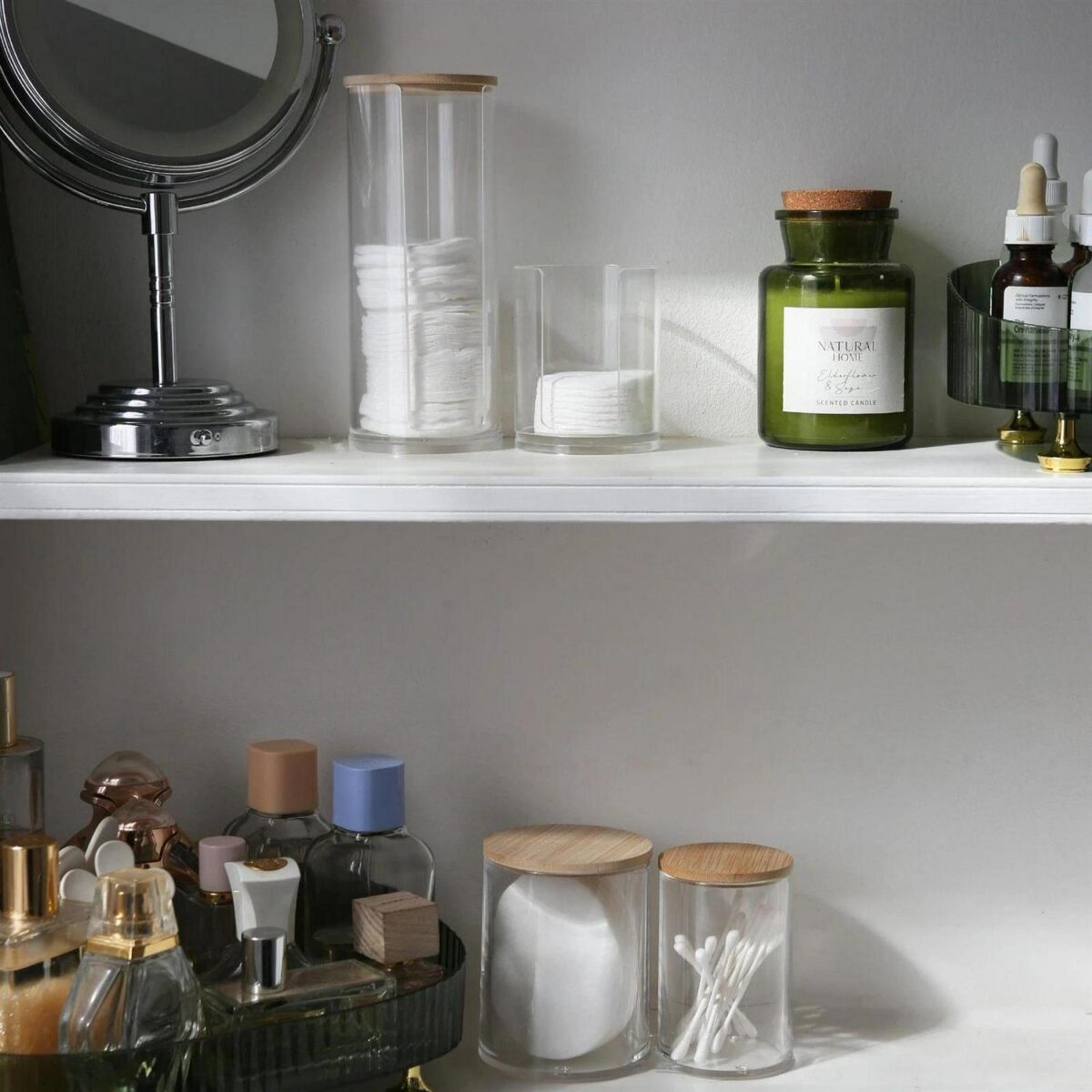 2x Reusable Plastic Tall Cotton Pad Holders with Bamboo Lid Cosmetic Storage - Image 7