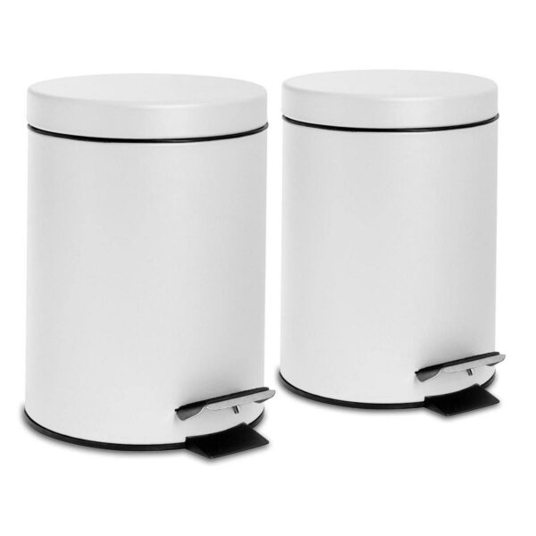 2x Round Bathroom Pedal Bins Waste Basket Removable Inner 3 Litre Matt White