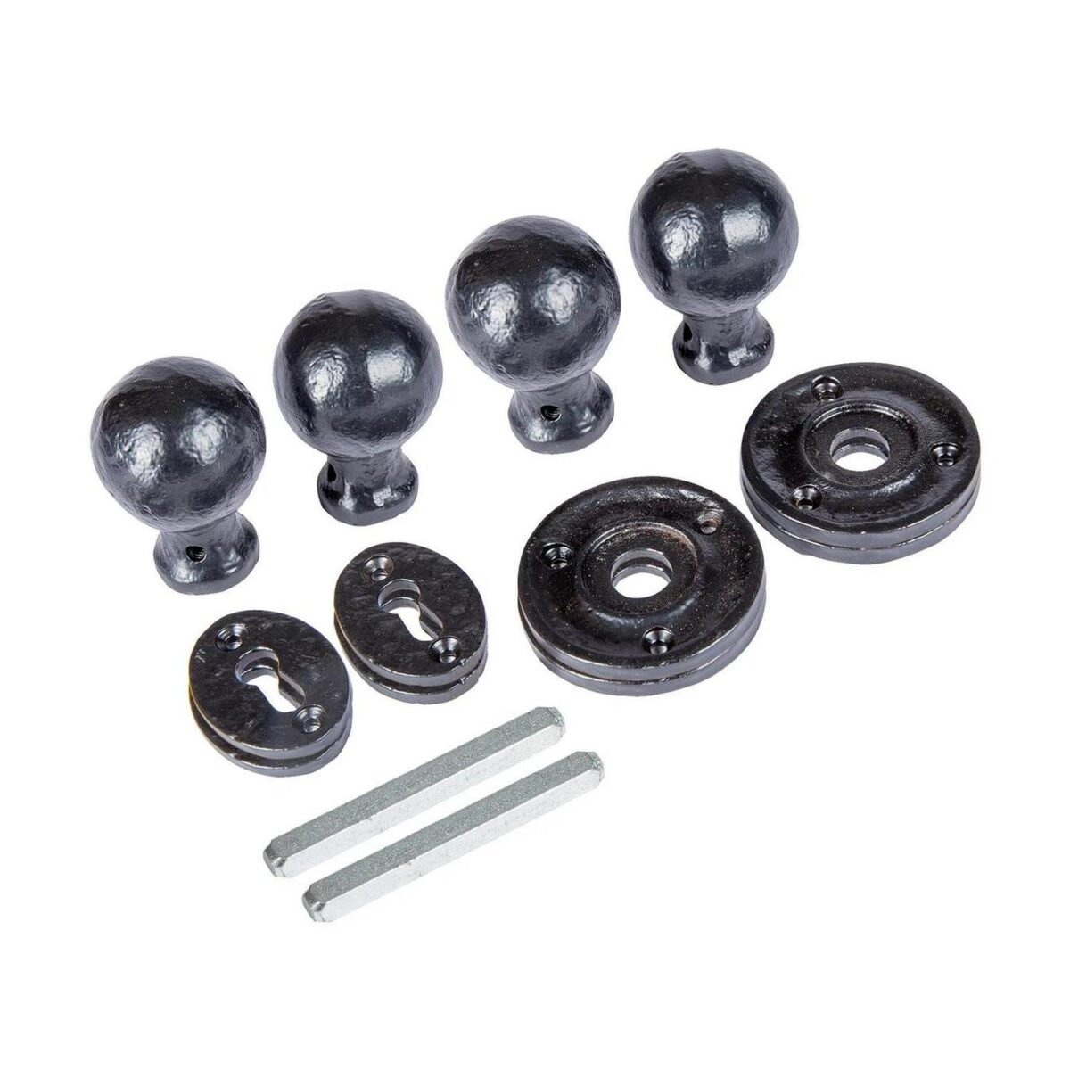 2x Round Rim and Mortice Door Knob Cast Iron Antique Vintage Handle W60mm Black - Image 1