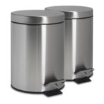 2x Round Stainless Steel Pedal Bins 3 Litre Brushed Bathroom Trash Garbage Can