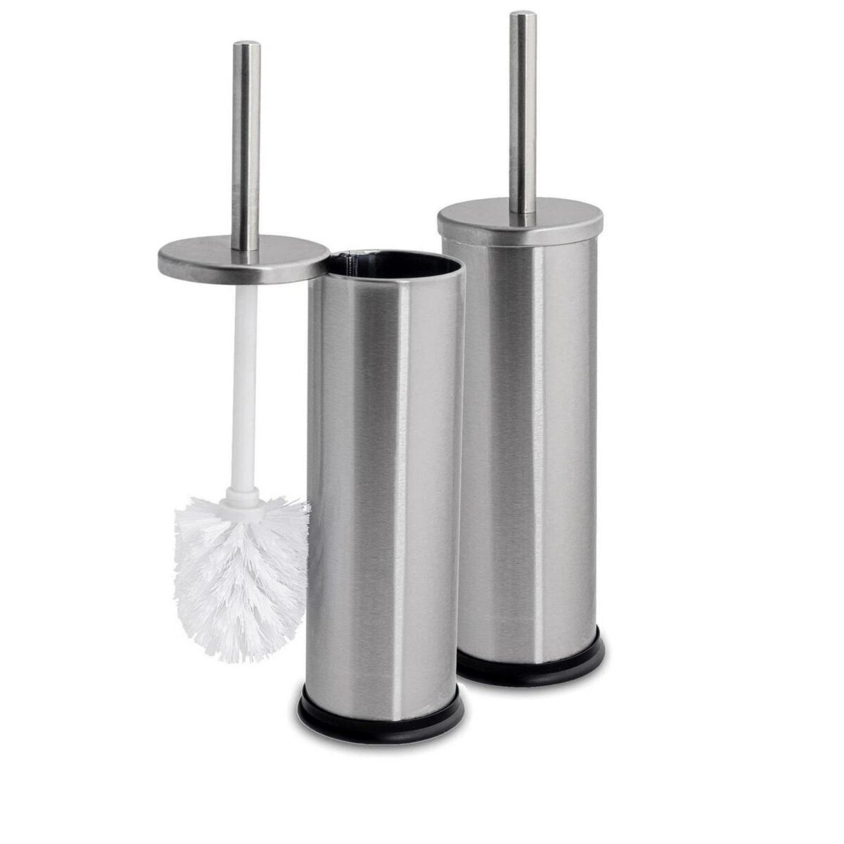 2x Round Toilet Brushes Bathroom Cleaning Scrubber Closed Tower Holder 9cm Matt - Image 1