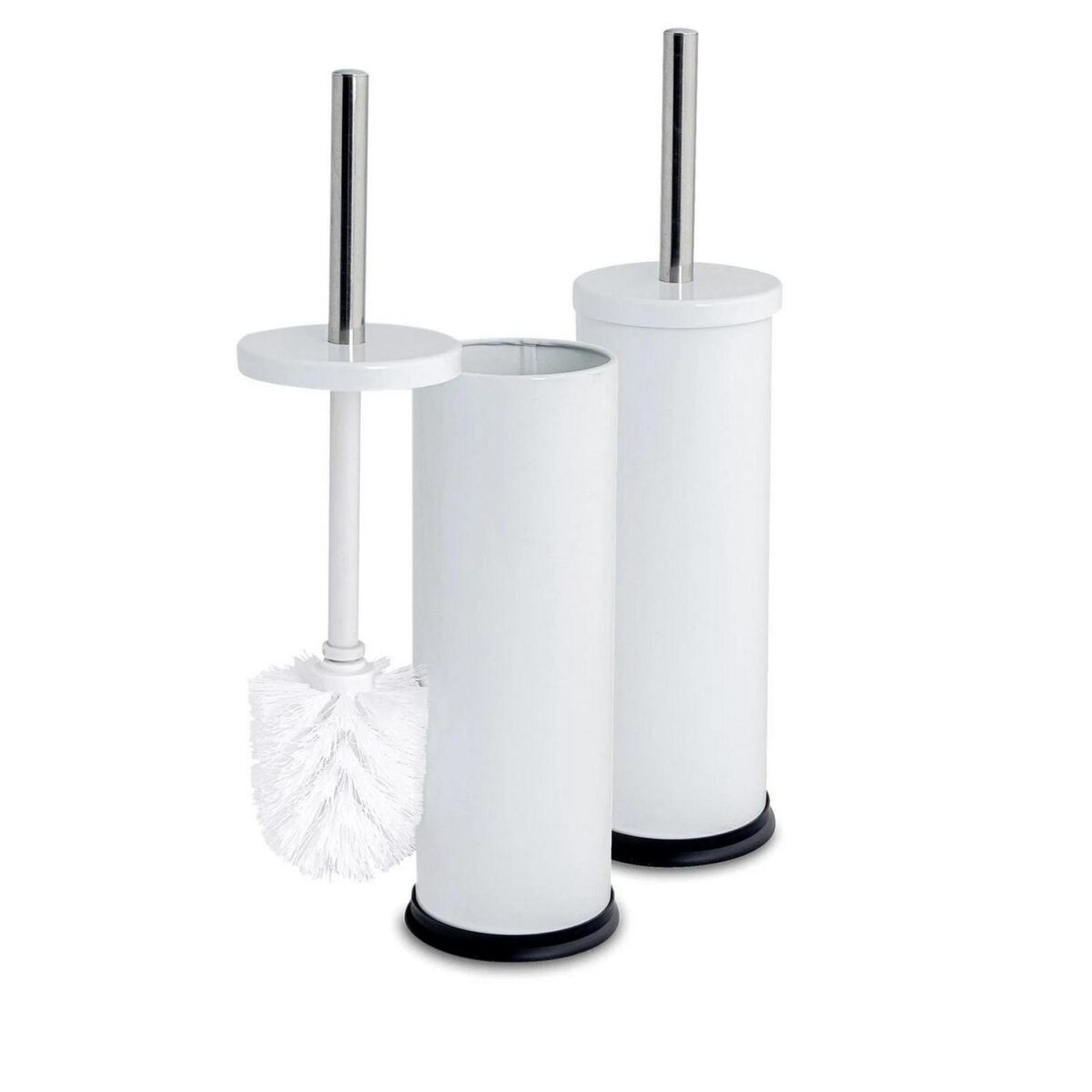 2x Round Toilet Brushes Bathroom Cleaning Scrubber Closed Tower Holder 9cm - Image 1