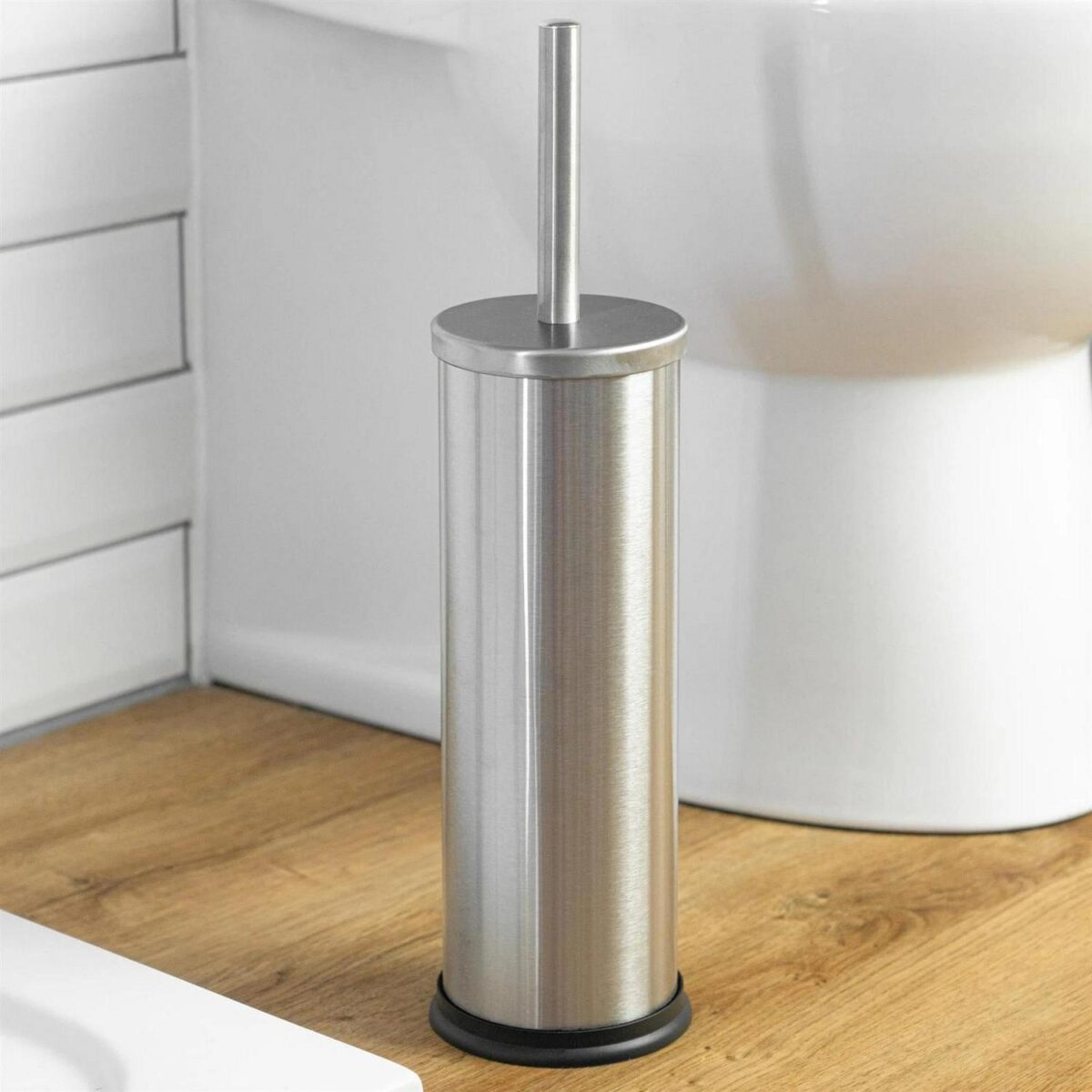 2x Round Toilet Brushes Bathroom Cleaning Scrubber Closed Tower Holder 9cm Matt - Image 4