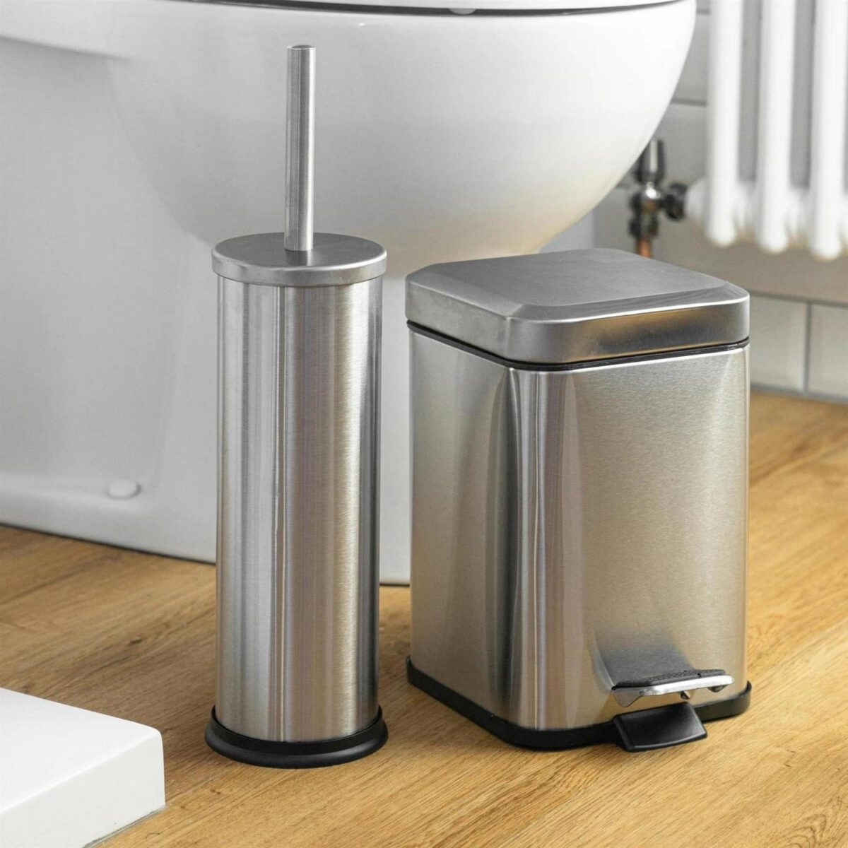 2x Round Toilet Brushes Bathroom Cleaning Scrubber Closed Tower Holder 9cm Matt - Image 5