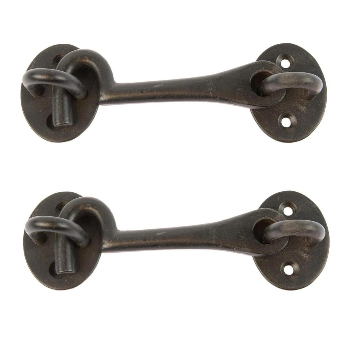 2x Rustic Cabin Hook and Eye Cast Iron Shed Door Gate Latch Lock W125mm Black - Image 1