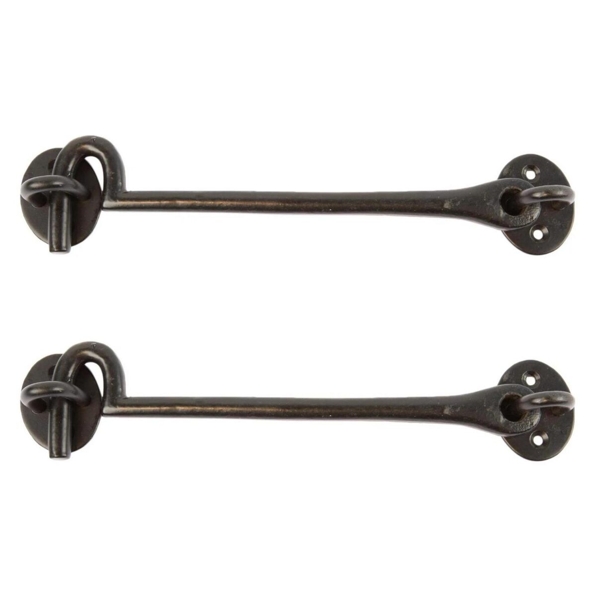 2x Rustic Cabin Hook and Eye Cast Iron Shed Door Gate Latch Lock W225mm Black - Image 1