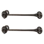 2x Rustic Cabin Hook and Eye Cast Iron Shed Door Gate Latch Lock W225mm Black