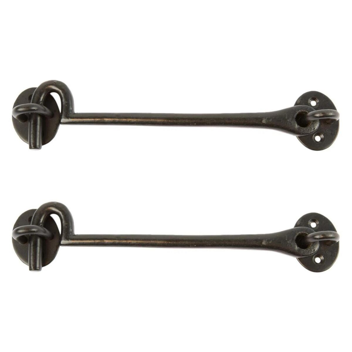 2x Rustic Cabin Hook and Eye Cast Iron Shed Door Gate Latch Lock W225mm Black - Image 1