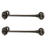 2x Rustic Cabin Hook and Eye Cast Iron Shed Door Gate Latch Lock W225mm Black