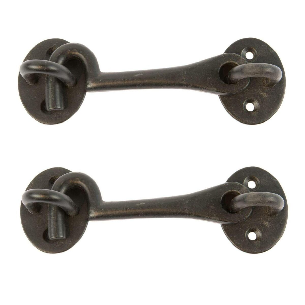 2x Rustic Cabin Hook and Eye Cast Iron Shed Door Gate Latch Lock W125mm Black - Image 1