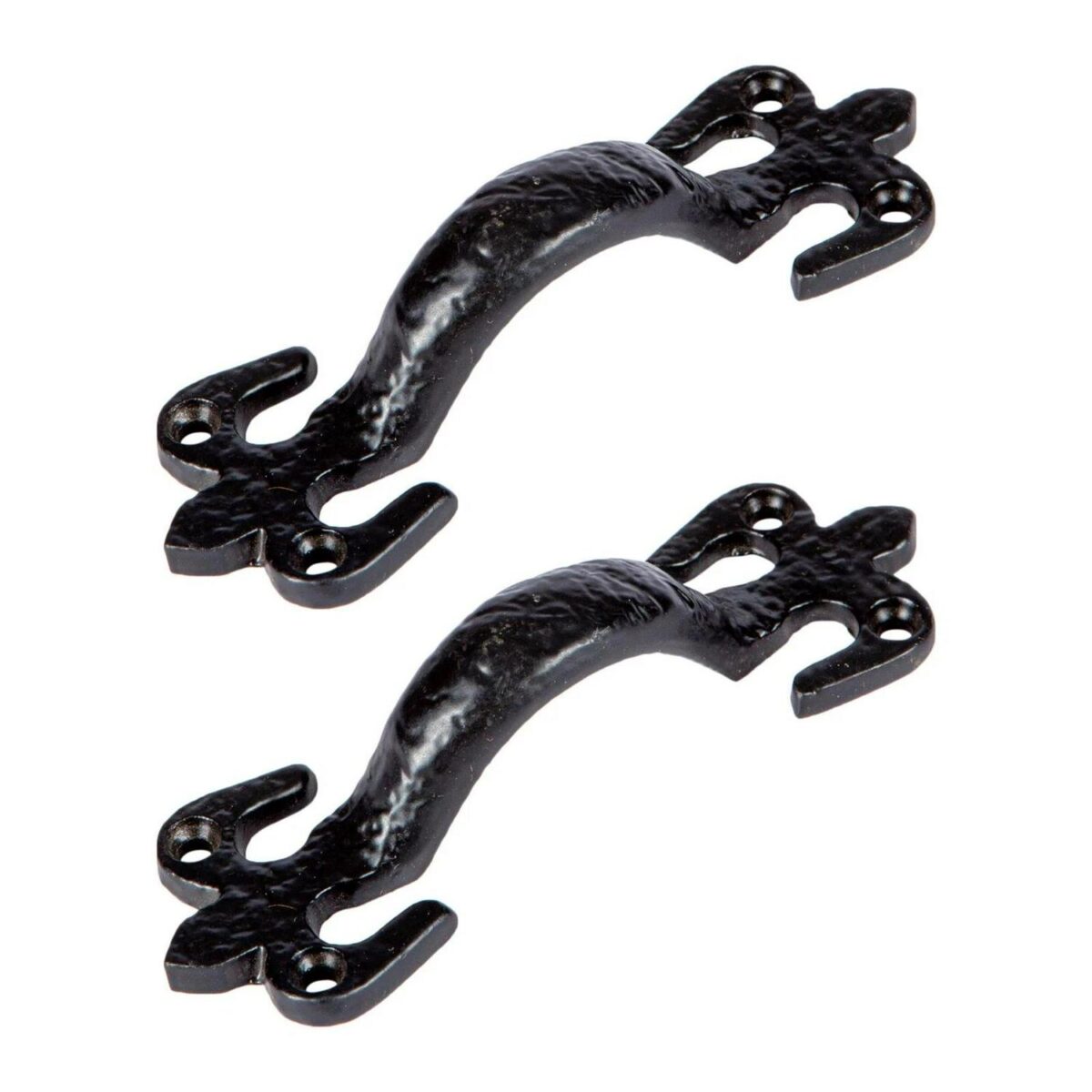 2x Rustic Fleur De Lis Door Handle Cast Iron Antique Cupboard Pull H105mm Black - Image 1
