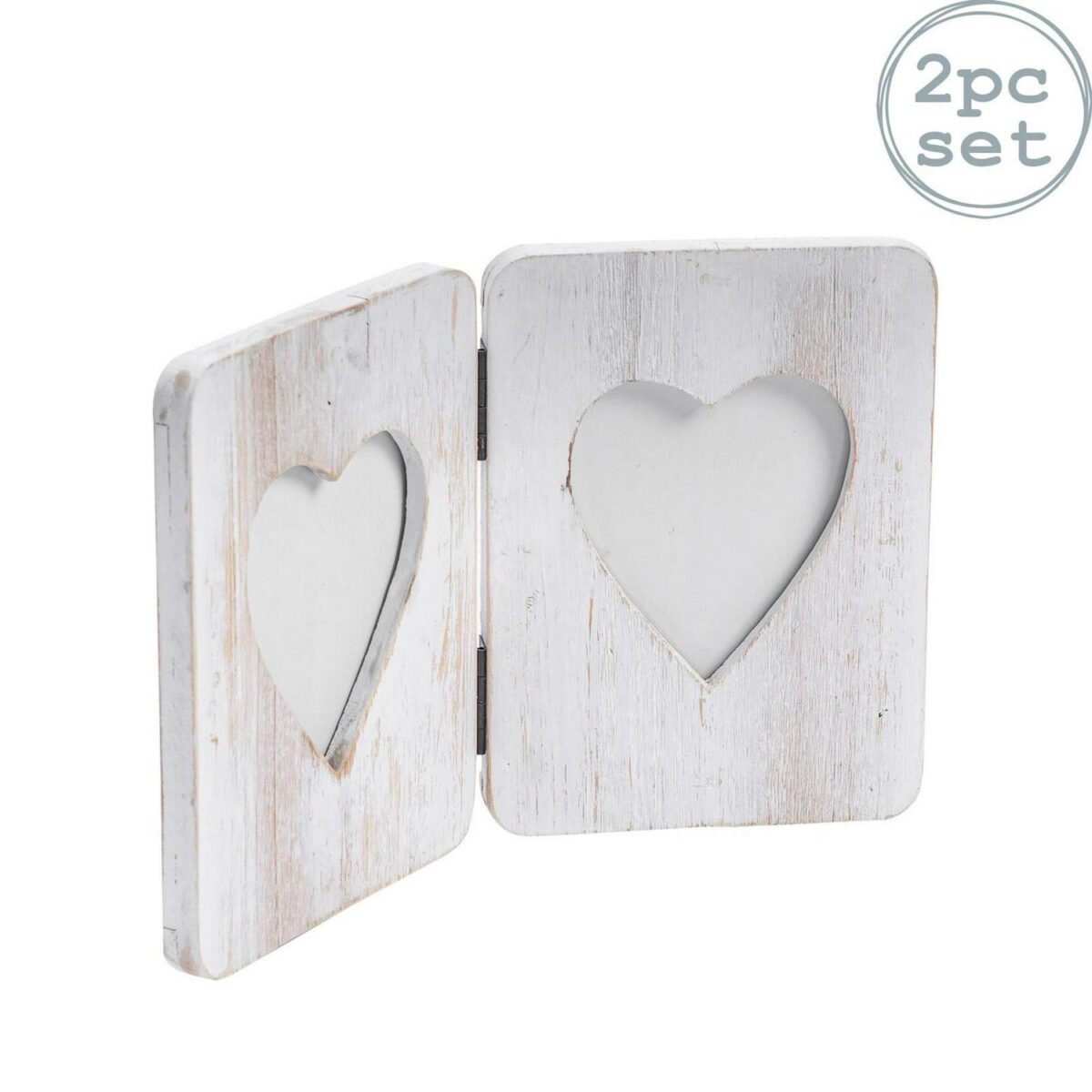 2x Rustic Hearts Folding 2 Photo Frames Driftwood Picture Display 4 x 6  White - Image 1
