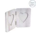2x Rustic Hearts Folding 2 Photo Frames Driftwood Picture Display 4 x 6 White