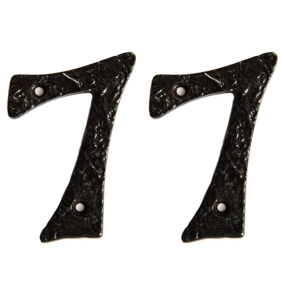 2x Rustic Iron Numeral - Number 7 Cast Iron Antique House Door Sign H90mm Black - Image 1