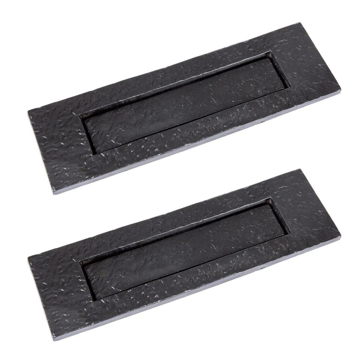 2x Rustic Letter Plate Cast Iron Antique Door Post Box W340mm x H100mm Black - Image 1
