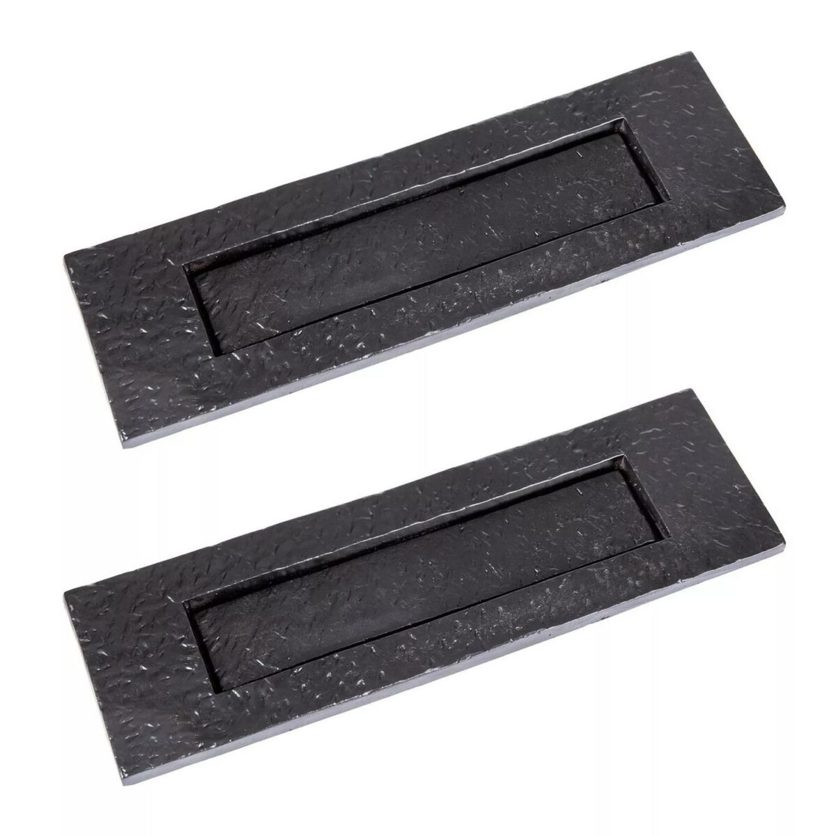 2x Rustic Letter Plate Cast Iron Antique Door Post Box W340mm x H100mm Black - Image 1