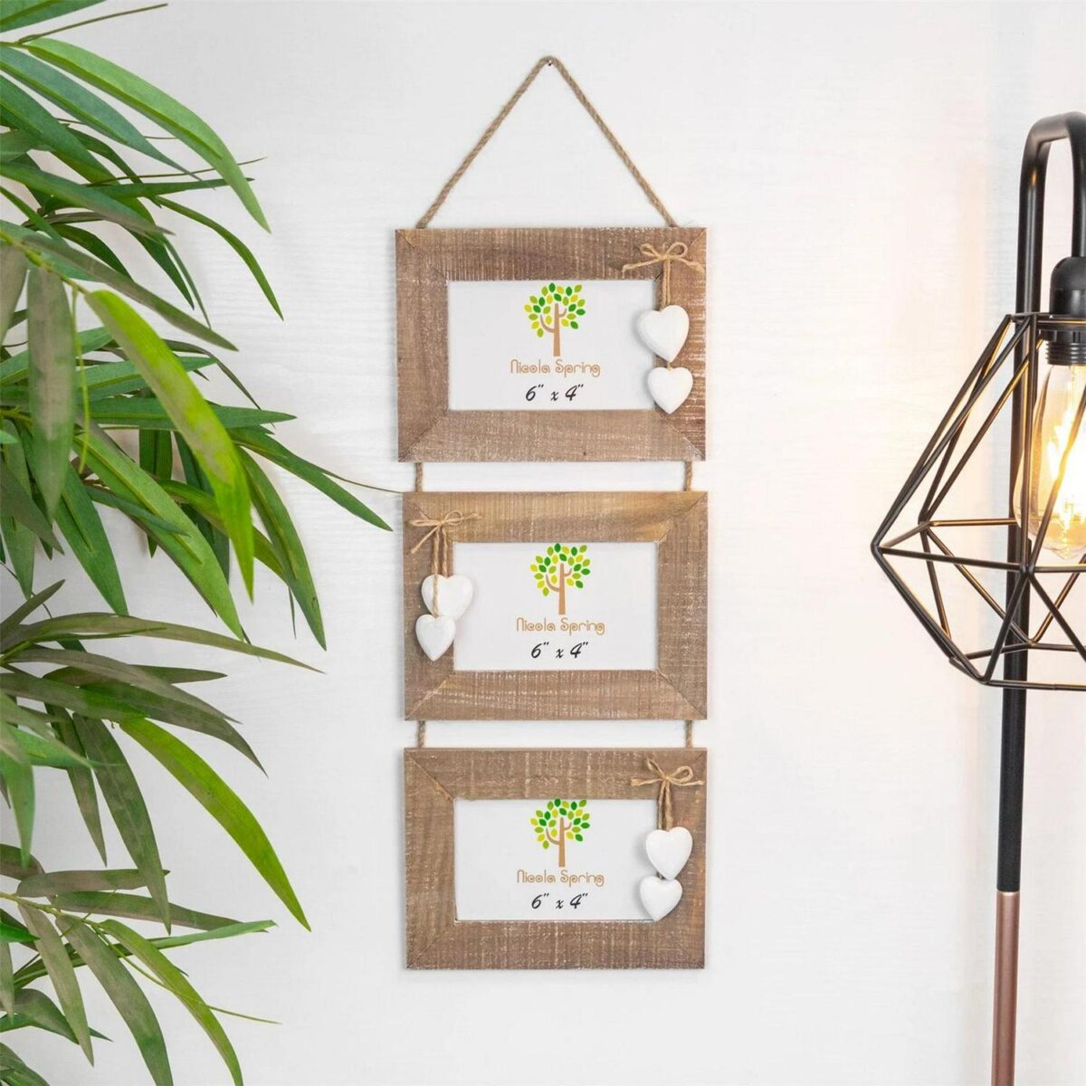 2x Rustic White Hearts Hanging 3 Photo Frames Picture Display 6 x 4  Natural - Image 6