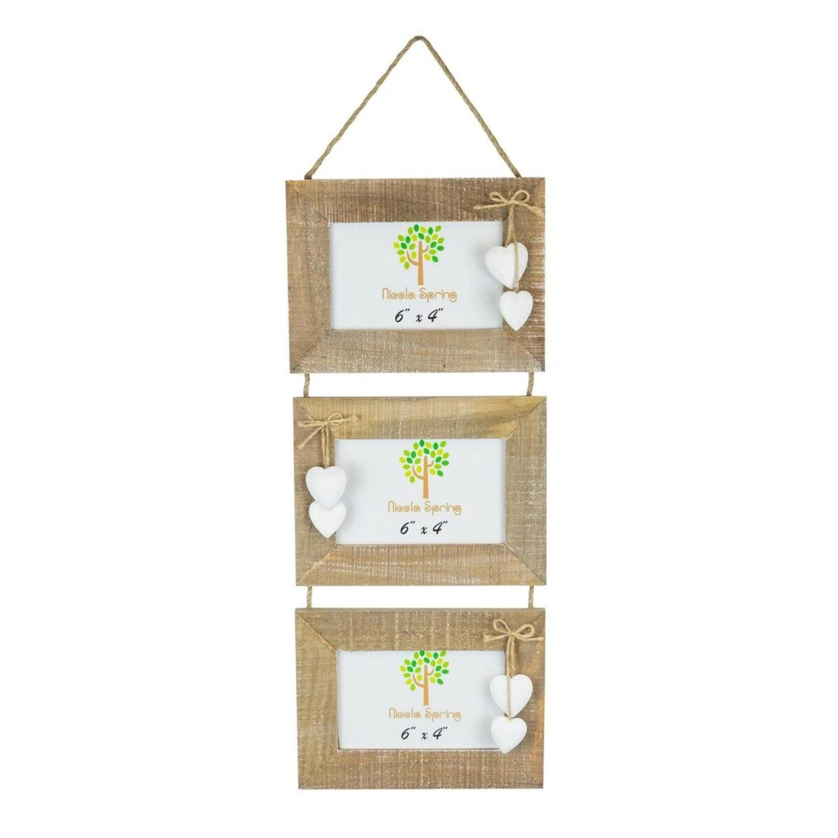 2x Rustic White Hearts Hanging 3 Photo Frames Picture Display 6 x 4  Natural - Image 5