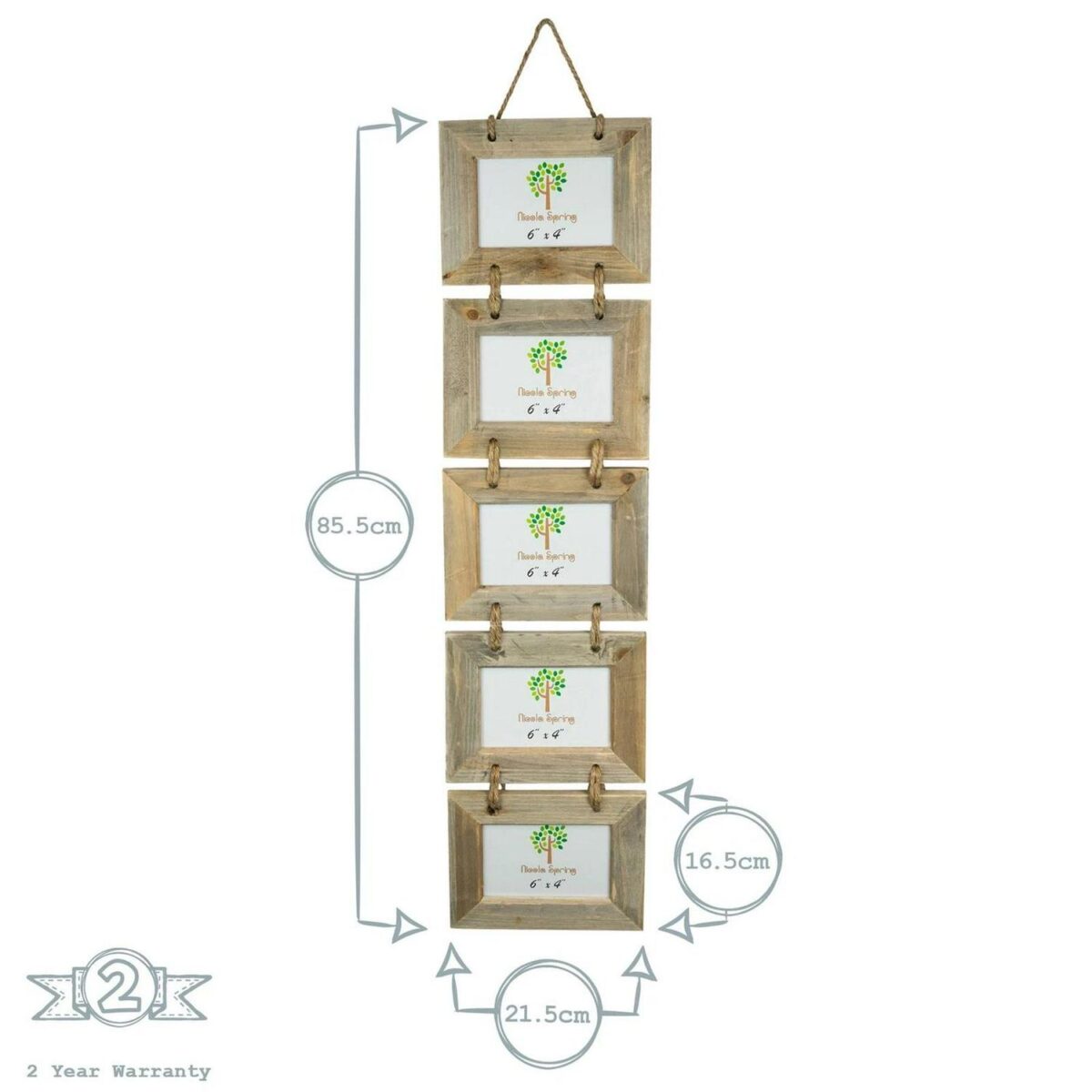 2x Rustic Wooden Hanging 5 Photo Frames Driftwood Picture Display 6 x 4  Natural - Image 3