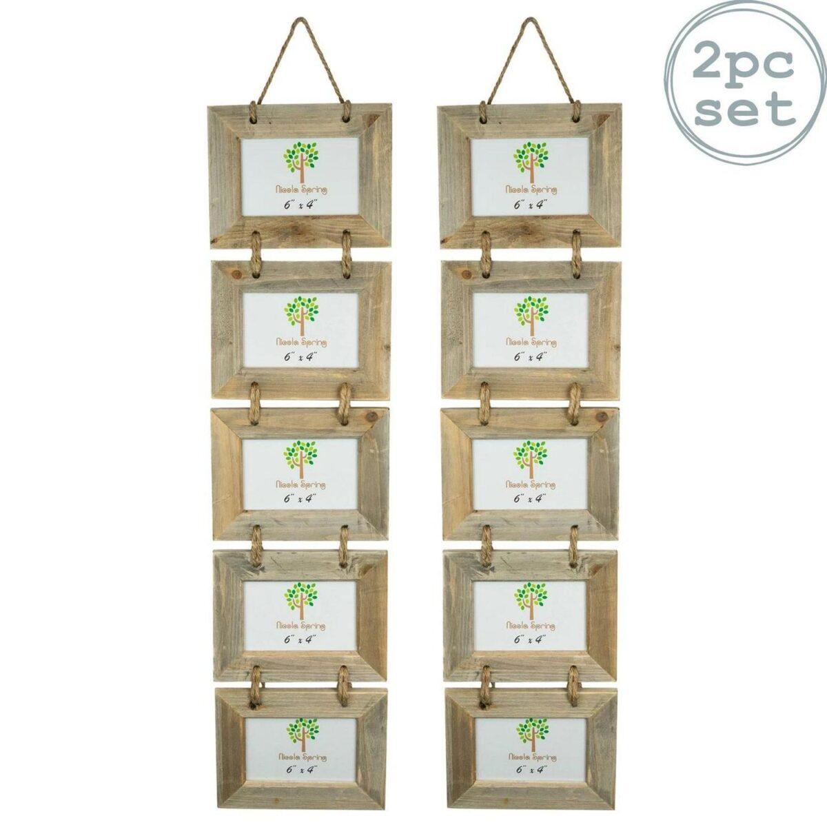 2x Rustic Wooden Hanging 5 Photo Frames Driftwood Picture Display 6 x 4  Natural - Image 1