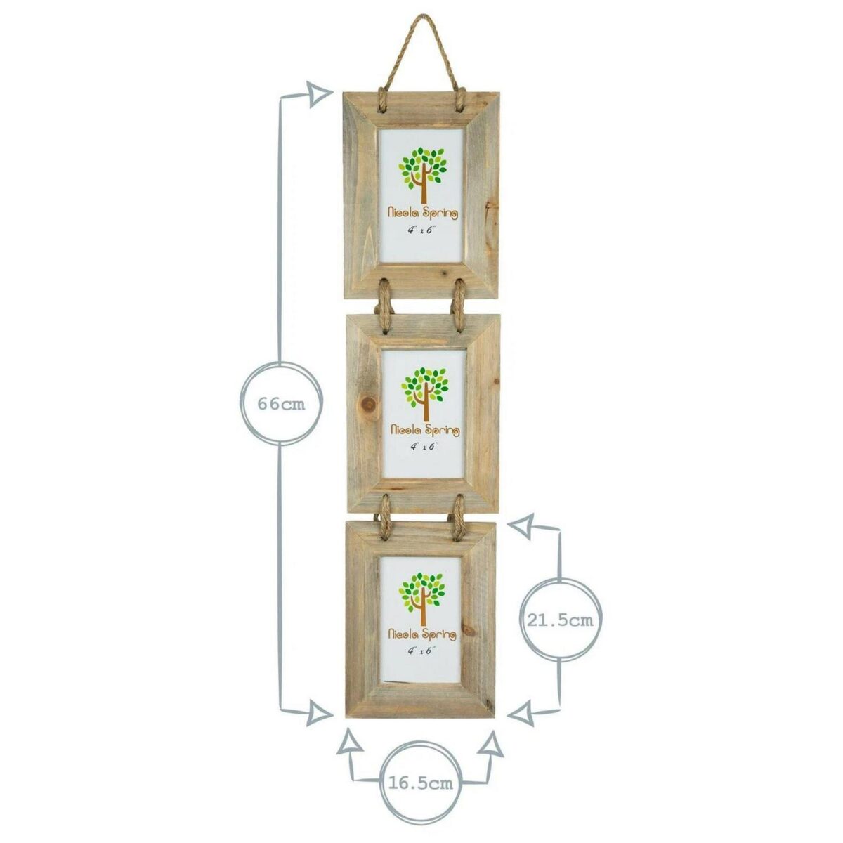 2x Rustic Wooden Hanging 3 Photo Frames Driftwood Picture Display 4 x 6  Natural - Image 3