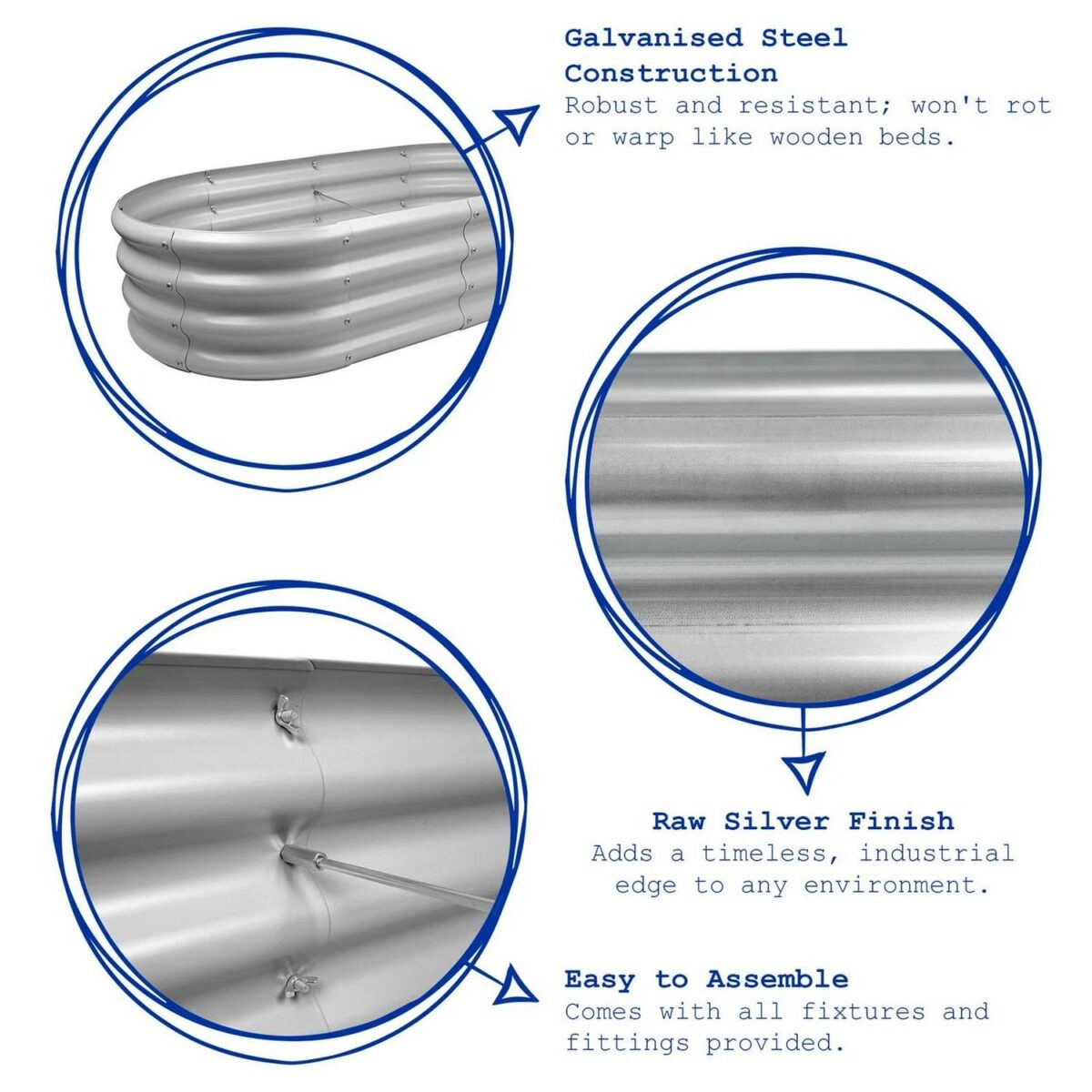 2x Silver 180cm x 90cm Rounded Galvanised Steel Raised Garden Beds Planter Box - Image 2