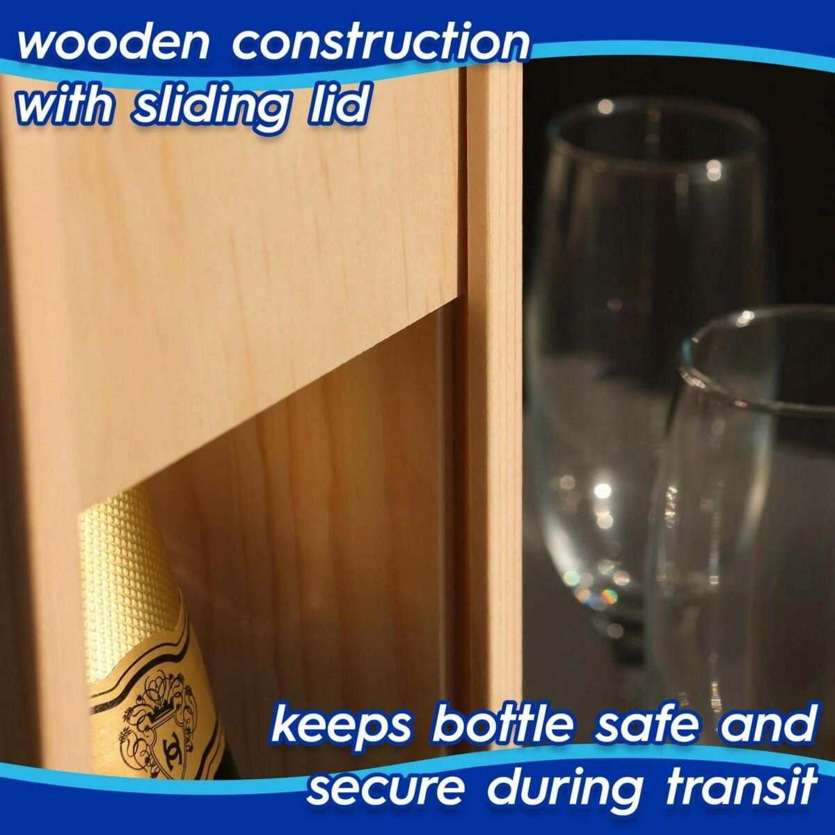 2x Single Bottle Wooden Champagne Wine Boxes Natural Gift Home Storage Crate - Image 3