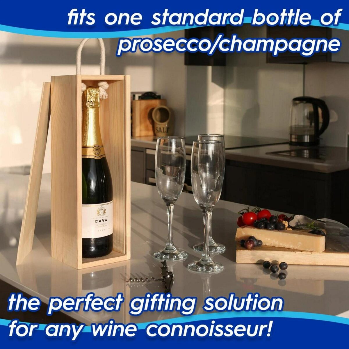 2x Single Bottle Wooden Champagne Wine Boxes Natural Gift Home Storage Crate - Image 2