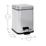 2x Square Bathroom Pedal Bins Steel Removable Inner 3 Litre Brushed Metal - Image 3