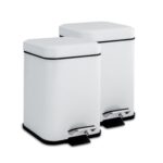 2x Square Bathroom Pedal Bins Steel Waste Basket Removable Inner 3 Litre White