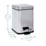 2x Square Bathroom Pedal Bins Steel Waste Basket Removable Inner 3 Litre White - Image 3
