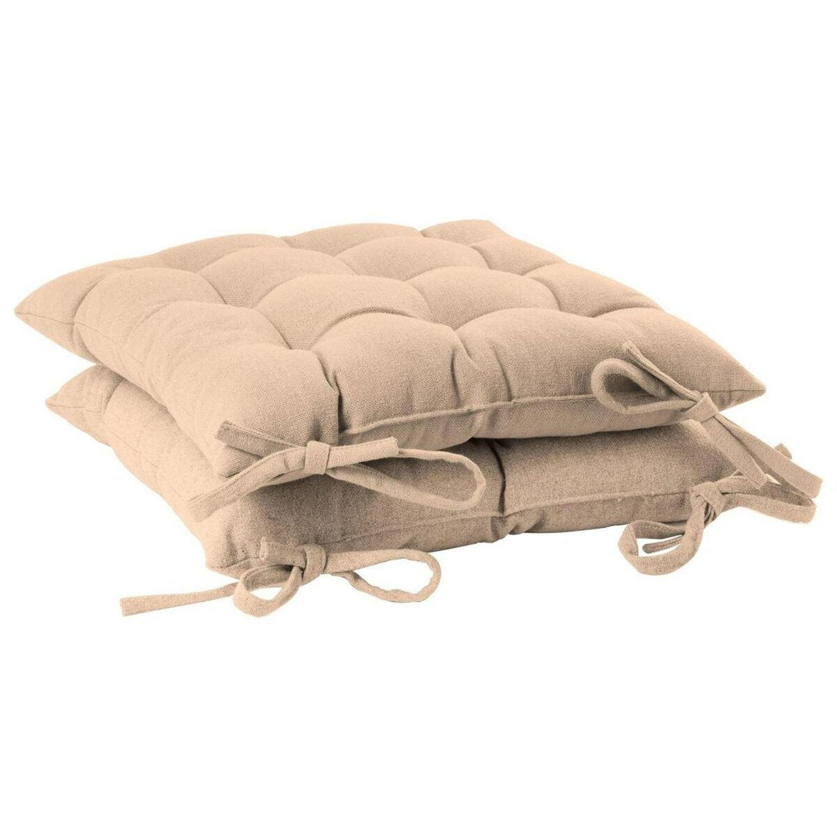 2x Square Garden Chair Seat Cushions Cotton Polyester Outdoor Dining Natural - Image 1
