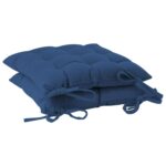 2x Square Garden Chair Seat Cushions Cotton Polyester Filled Outdoor Dining Navy