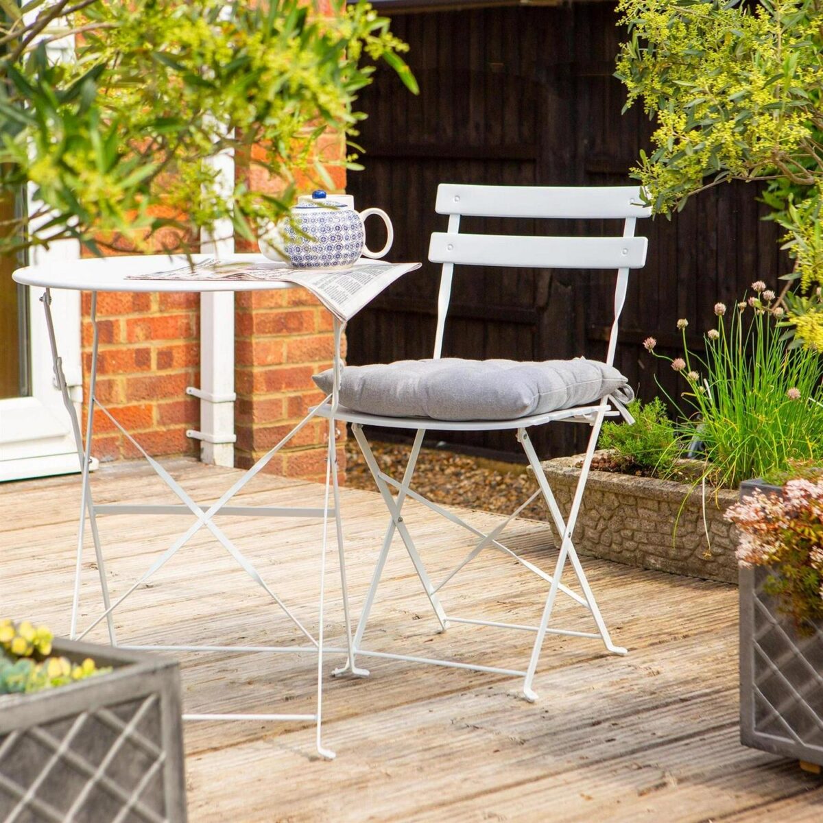 2x Square Garden Chair Seat Cushions Cotton Polyester Filled Outdoor Dining Grey - Image 6